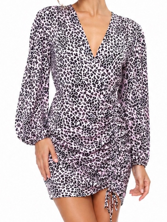 Maje Dresses & Skirts - Maje | Maje Draped Leopard-Print Mini Dress‎ Pink Black Puff Sleeve V-Neck  NWT